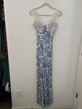 Dress Forum Small Blue Floral Lace Maxi Dress Cottagecore